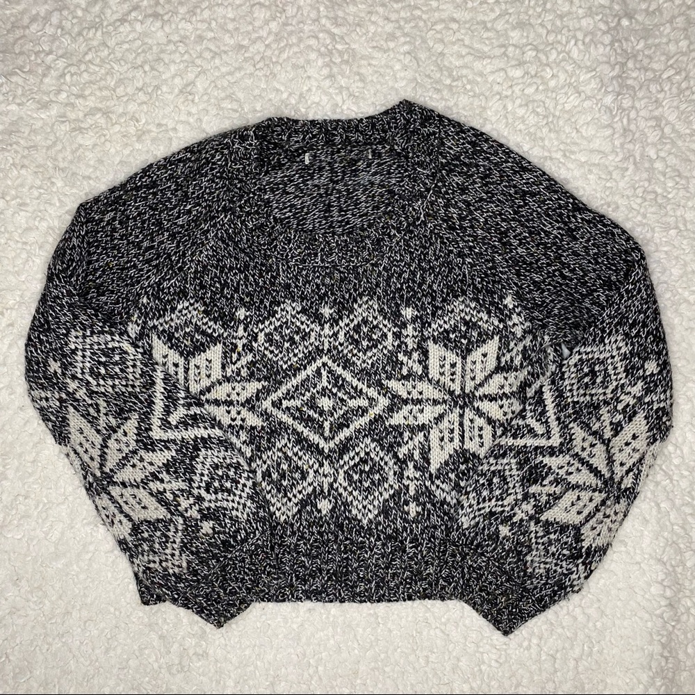 Vintage Wool Blend Cropped Balloon Sleeve Snowflake Sweater